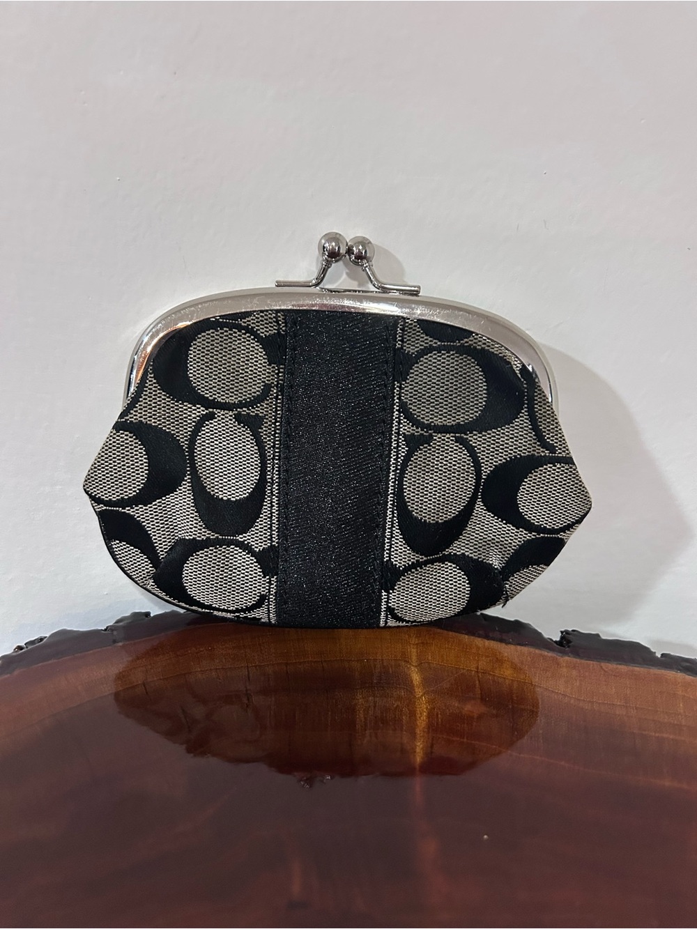 Coach Black Signature Kiss-Lock Cosmetic Pouch